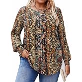 IN'VOLAND Womens Plus Size Tops Long Sleeve Shirts Crew Neck Flowy Tunic Fall Casual Loose Blouse 1X-5X