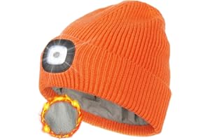 MELASA Winter Fleece Lined LED Beanie, USB Rechargeable Hand Free Warm Hat with Light Built in, Gifts for Men Dad Husband Him