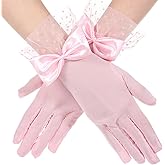 LXUEJIE Pink Lace Glove, Women's Short Tea Party Gloves Bow Short Opera Gloves Princess Wedding Evening Accessories for Wedding Prom Party Cosplay