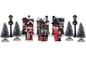 TOP TREASURES Resin Christmas Village Set with Figurines, Houses, and Accessories – Perfect for Indoor Holiday Decor and Snow Village Displays