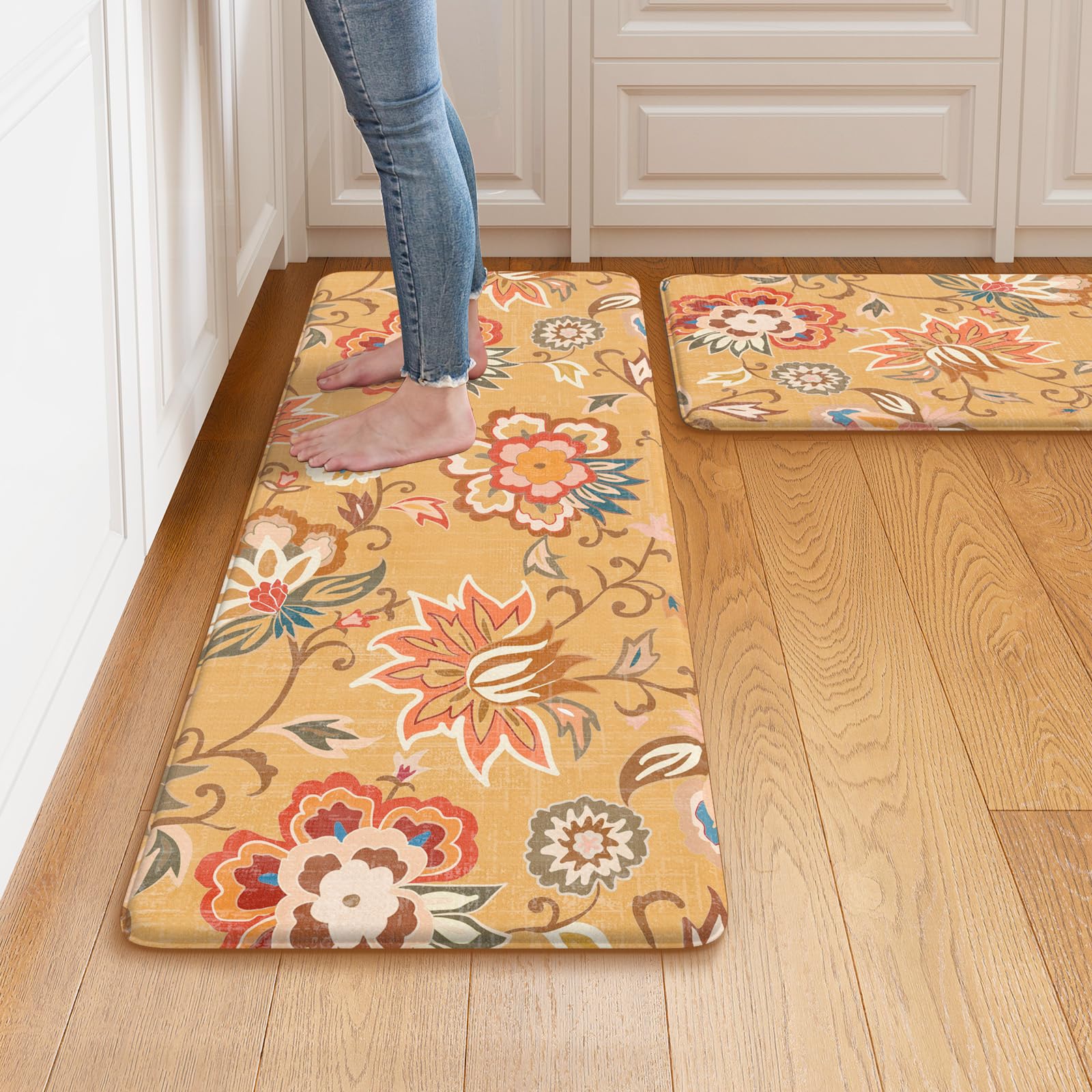 Photo 1 of ***SIMILAR***LEEVAN Kitchen Mats for Floor Non-Slip, Cushioned Anti Fatigue Mat 2 Piece,Orange Memory Foam Kitchen Mat Waterproof, Ergonomic Standing Mat for Bar, Office,Desk, Laundry