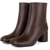 KOKOMOMO Womens Tabi Boots Split Toe Ankle Booties Cylindrical Chunky Heels Japanese Ninja Shoes Zipper Block Heel Short Boot Daily Work Party Dress Shoes for Ladies