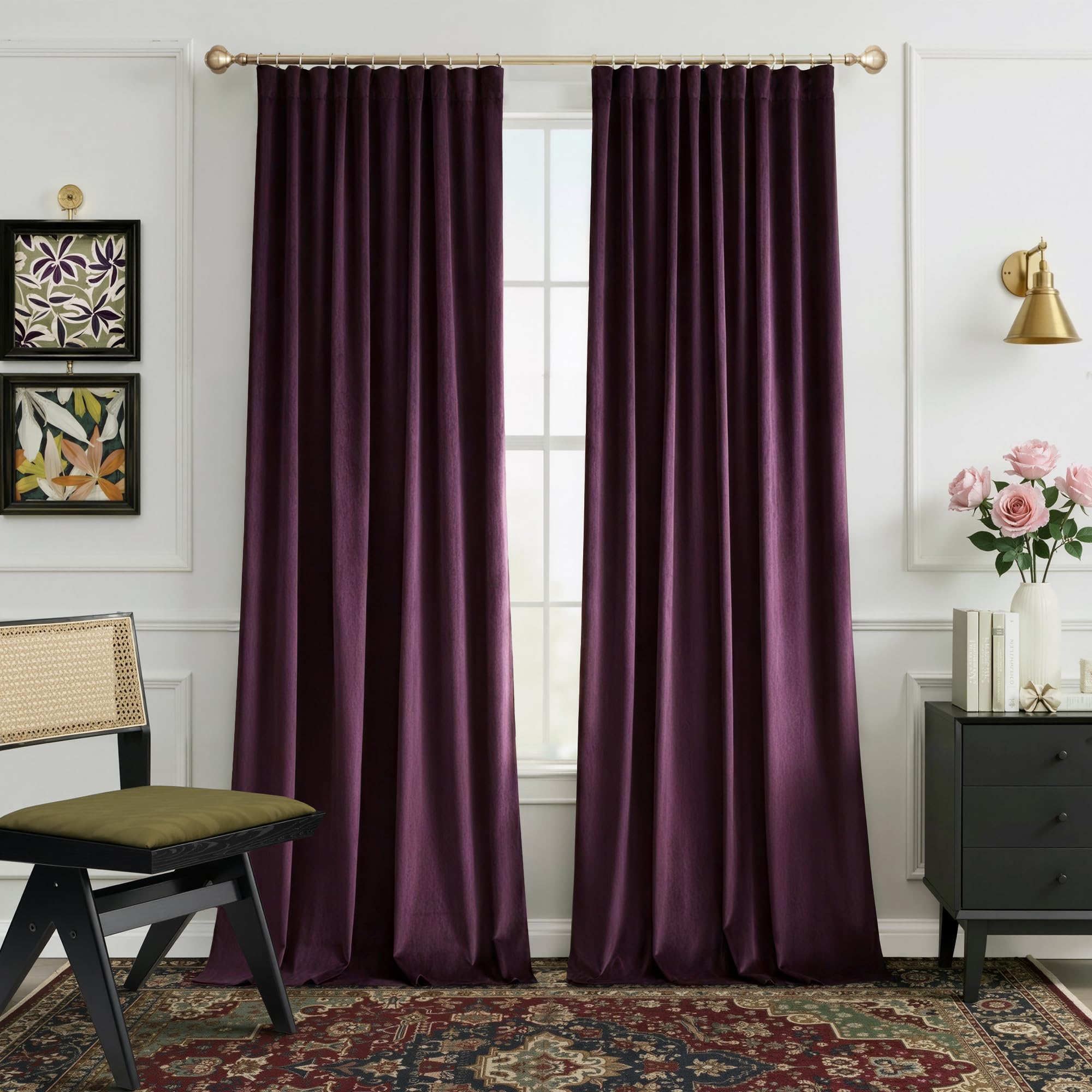 Photo 1 of NICETOWN Dark Purple Heavy Velvet Curtains 84 inch Long - Warm and Luxuious Light Blocking Room Darkening Window Treatments Gothic Decor Multiple Haning Options, W52 x L84, 2 Panels