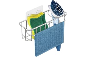 KESOL 3-in-1 Kitchen Sink Caddy - Adhesive Sponge Holder + Dish Cloth Hanger + Dish Brush Holder, 304 Stainless Steel Rust Pr