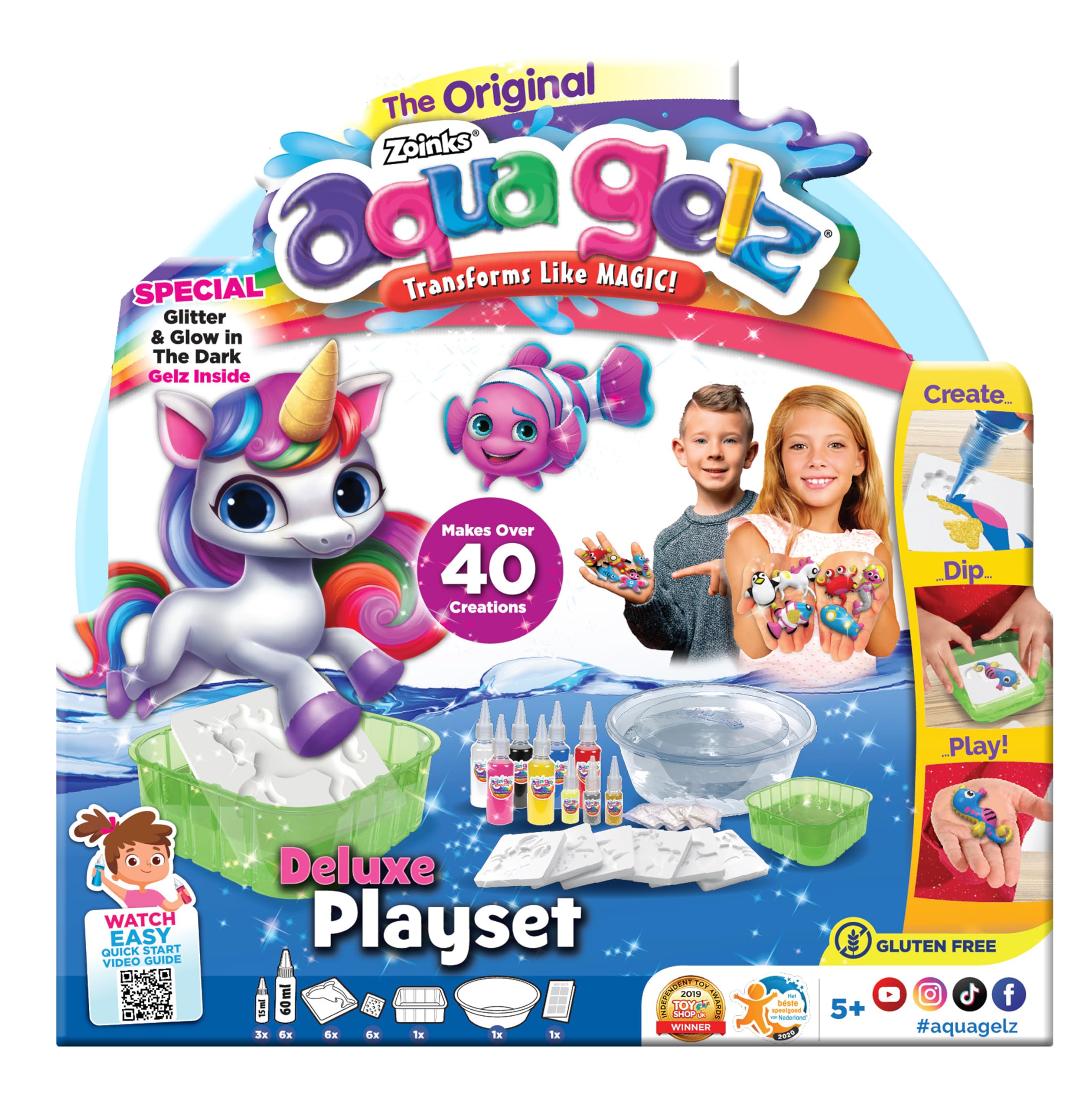 John Adams Aqua Gelz Deluxe Core Playset | Create A Magical Fantasy World | Make 40+ Squishy, Glitter & Glow in the Dark Creations | Mess-Free Play | Age 5+ | Great Gift Idea for Birthday & Christmas