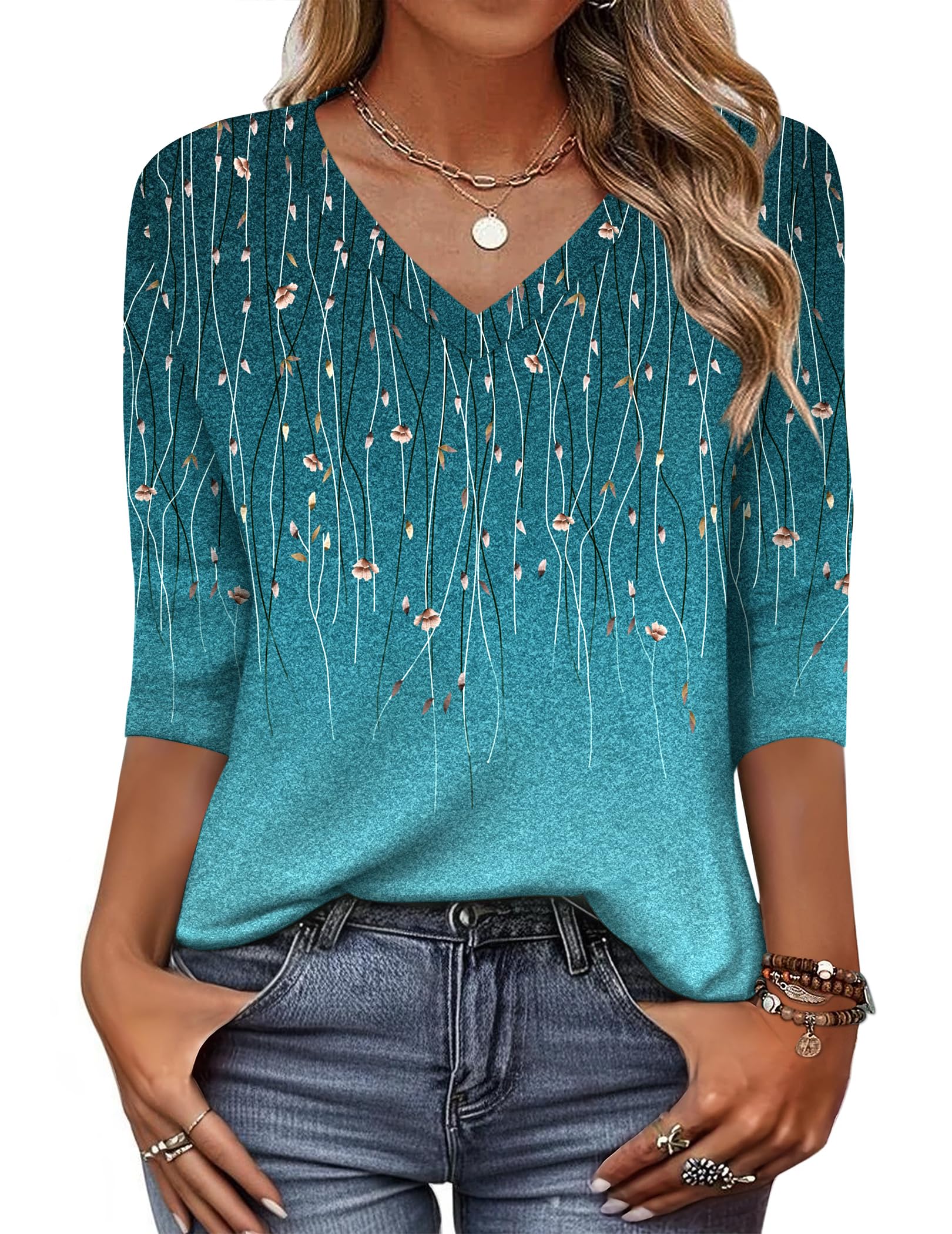 Zeagoo Womens Summer Tops Casual 3/4 Sleeve Top Spring V Neck Basic T ...