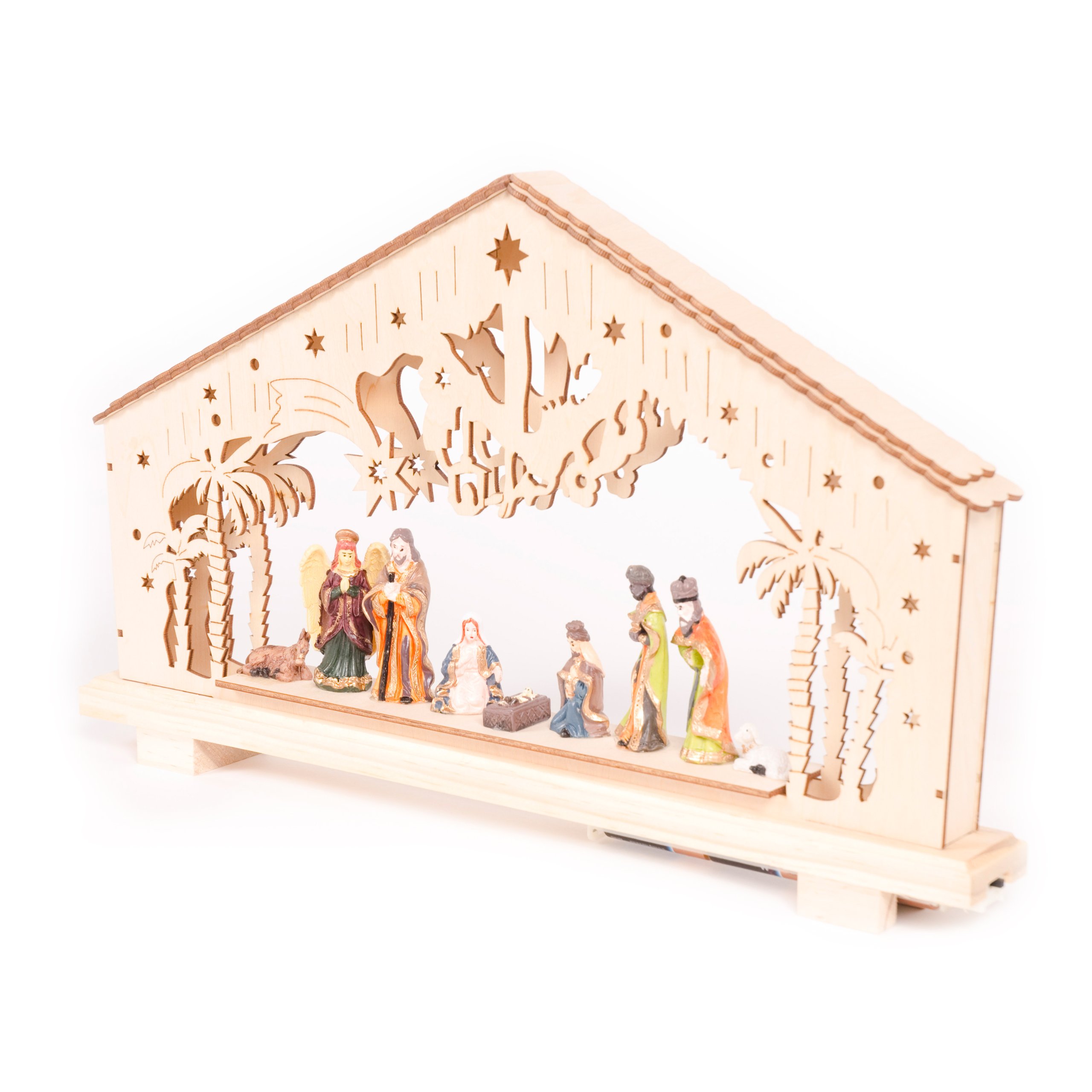 WeRChristmas 45 cm Pre-Lit Christmas Wooden Nativity Scene Decoration Illuminated with 5 Warm White LED