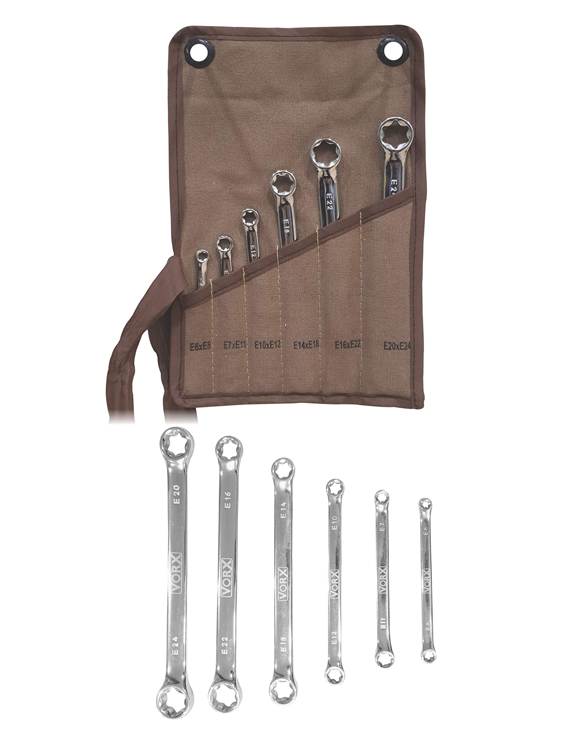 VORX TORX Spanner Set 6 Piece SPANNERS Double END E6 to E24 Drop Forged Chrome Vanadium Supplied in Heavy Canvas Storage Wallet, 1% of Sale Value is Donated to Children's Hospital Sheffield
