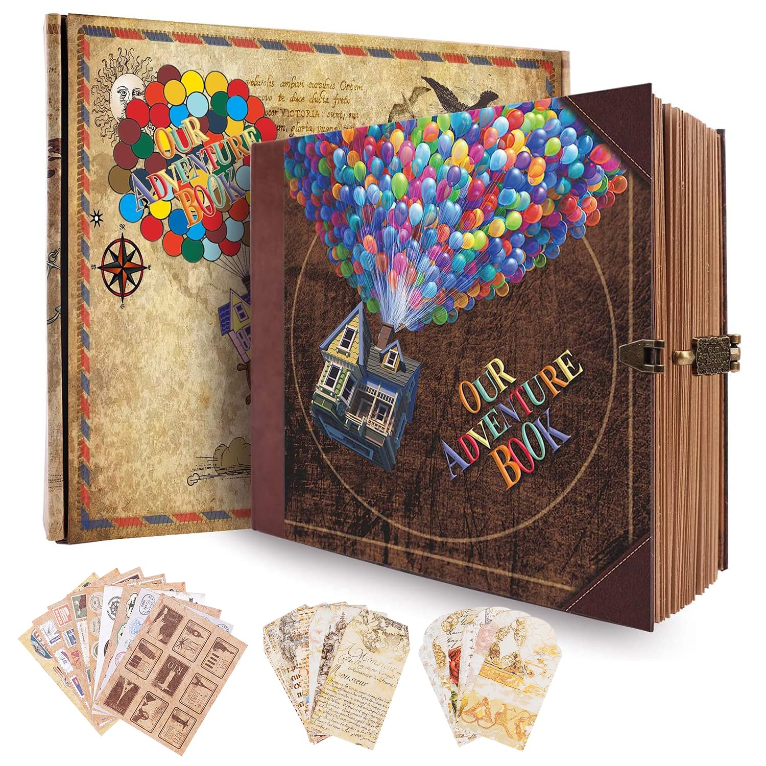 Our Adventure Book Scrapbook Photo Album, 146 Pages 8.9 * 7.7 Inch Retro Style Embossed Letter Cover Travel Journal Scrap Book Kit For Couples,Memory Book For Anniversary Wedding,Valentine's Day Gifts