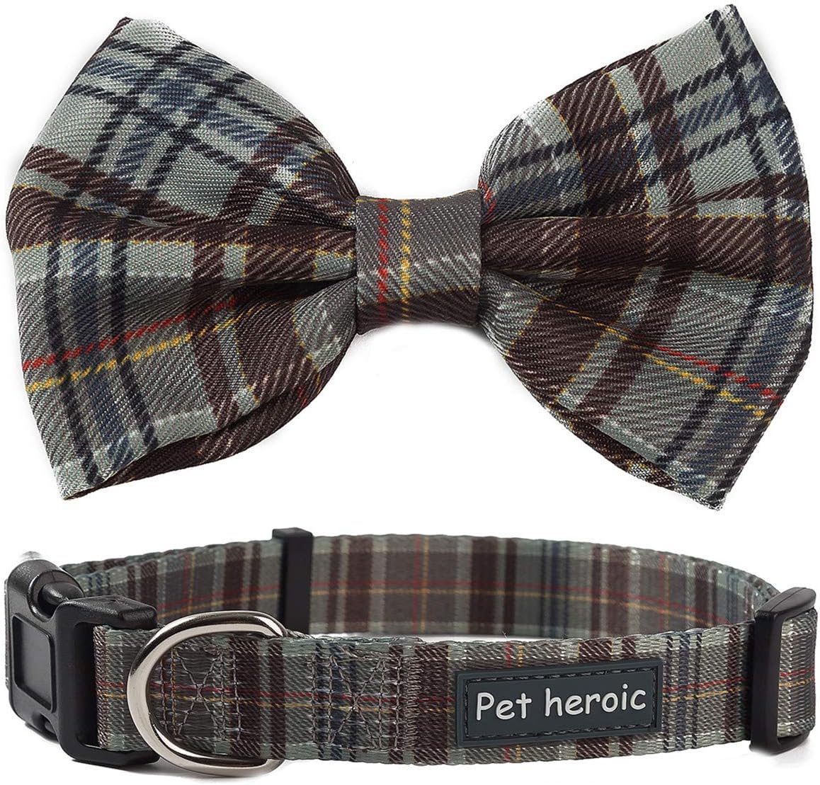 Pet Heroic Pet Dog Cat Collar with Grid Bow tie, Adjustable Plaid Pet Dogs Cats Comfortable Durable Bowtie Collars for Small Medium Large Dogs Cats in 3 Styles