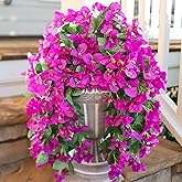 HyeFlora Bougainvillea Artificial Hanging Flowers Plants for Outdoors Decoration, 2pcs Purple Fake Flowers Silk Bougainvillea Vines Realistic UV Resistant Faux Flowers for Outdoor Planters Patio Urn