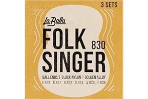 La Bella 830 Folksinger Medium Classical Guitar String Pack of 3 29-44