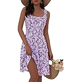 FENSACE Summer Dresses for Women Sleeveless Knee Length Floral Tank Dress