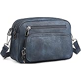 FADEON Crossbody Bags for Women Multi-pocket Leather Crossbody Purses, Designer Shoulder Bag Purse Removable Strap Blue