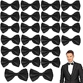 MOSIOBERDAVIAN 24 Pcs Men's Bow Satin Solid Ties Formal with Adjustable Neck Band Bow Ties,Black Bow Ties for Men for Wedding Celebration Party (Black)