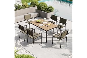 Aoxun 7-Piece Patio Table and Chairs Set for 6, All Weather Outdoor Dining Set with 6 Textilene Chairs and 1 Rectangular Meta