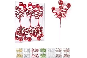 ZHANYIGY 6PC Set Red Christmas Tree Decoration Sequins Ball Curly Pick, Christmas Tree Decorations Christmas Tree Topper Star Home Office Perfect Party Decorations Gifts