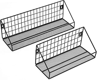 SONGMICS Wandregale im Industrie-Design, aus Metall, pro Regal bis 15 kg belastbar, 2er Set, Küchenregale, mit 10 Haken, für Schlafzimmer und Wohnzimmer, schwarz LFS02BK