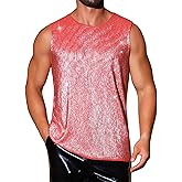 Lars Amadeus Metallic Tank Top for Men's Holographic Disco Party Shiny Sleeveless Shirts