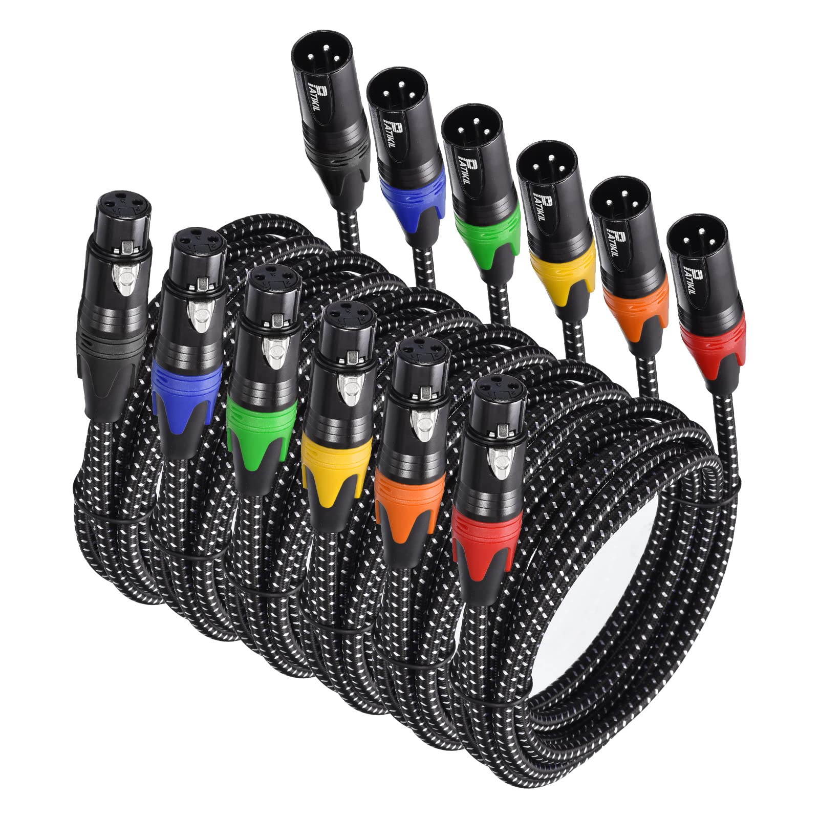 PATIKIL XLR Cables, 6ft 21AWG Microphone Cables Nylon Braided XLR Speaker Patch Cables 3-Pin Male to Female Cords for Mic Mixer Pack of 6