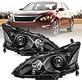 TUSDAR Headlight Assembly Set Fit for 2013 2014 2015 Nissan Altima 4-Door Sedan Halogen Headlamp Driver and Passenger Side Black Housing with Clear Reflector