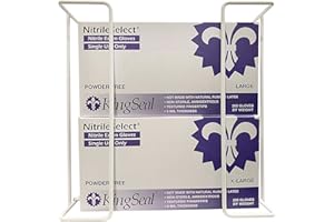 KINGSEAL 1 Each | Disposable Glove or Tissue Box Holder, Double (2-Box) Glove Rack, Wall Mounted Universal Box Holder, for Larger Sized Boxes, White - 1 Glove Rack