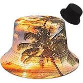 DIYDECAL Coconut Tree Print Bucket Hat,Beach Sun Hat Fisherman Hats for Mens Womens