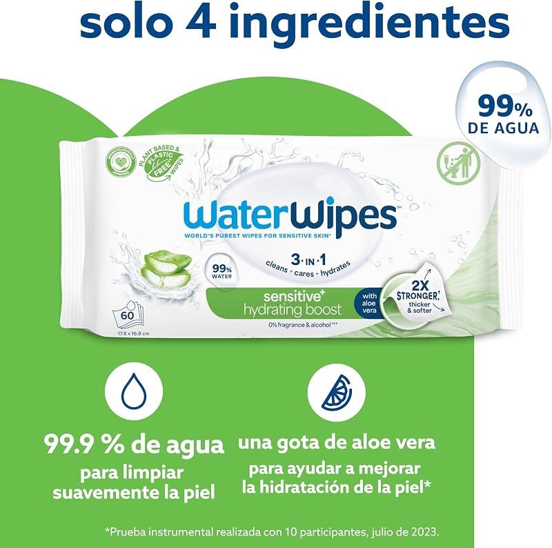 Toalhetes de Água Limpeza Hidratante Toalhetes para Bebé, 360 Toalhetes (6 Packs), com 99% de Água e Extrato de Aloé Vera, Toalhetes Húmidos para o Rosto e Corpo