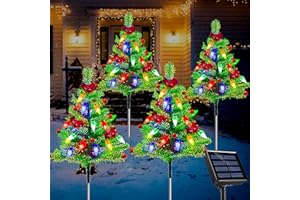 HUGSVIK 4-Pack Solar Pre-Lit Christmas Tree Lights, 8 Modes Outdoor Waterproof Christmas Decorations for Yard, Garden, Pathway, Porch