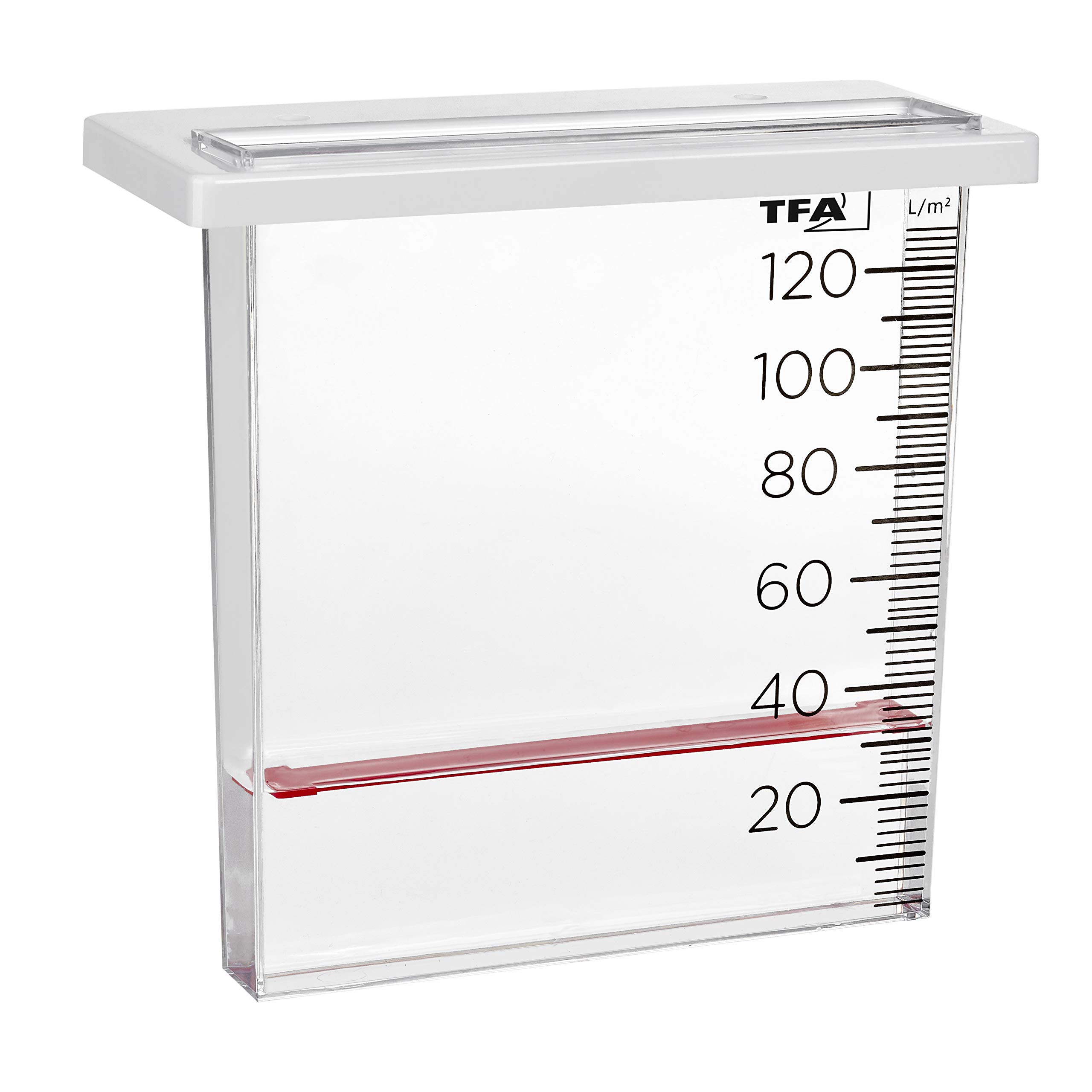 TFA Dostmann Rain Gauge Analogue Rain Gauge 47.1014 with Red Float, Accurate Rainfall Indicator, Weatherproof, Easy to Install on Fence & Railing
