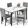 DKLGG Dining Table Set for 4 Kitchen Table and Chairs Set of 4 Faux Marble Kitchen and Dining with Velvet Upholstered Dinner Chairs for Small Space Apartment Home (White & Grey)