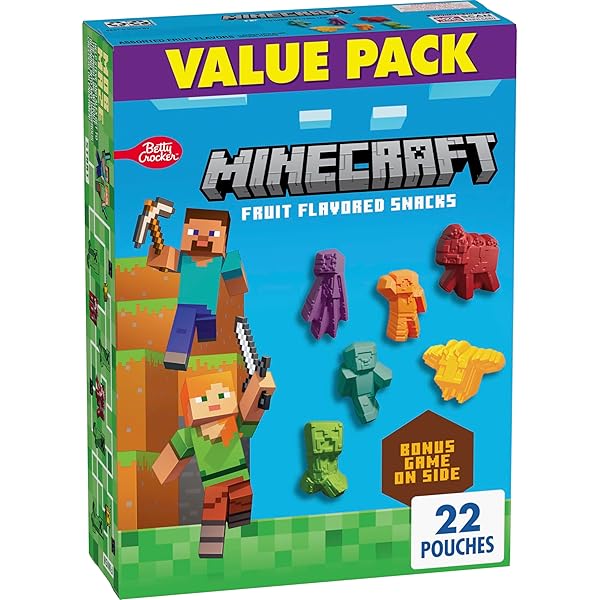 MINECRAFT FRUIT FLAVORED SNACKS, FAT FREE AND GLUTEN FREE SNACK, VALUE PACK, 17.6 OZ (22 POUCHES)