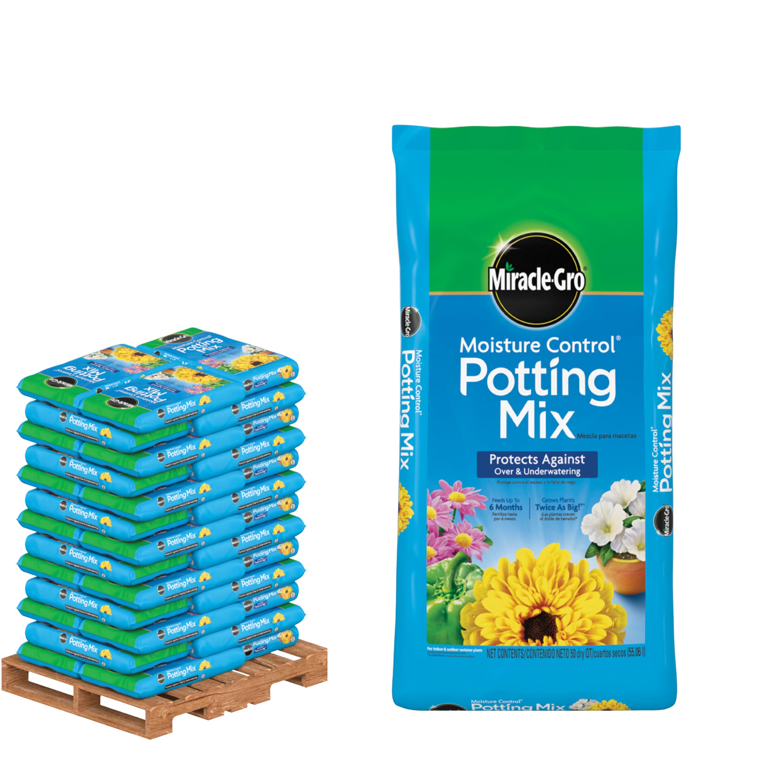 Miracle-Gro Moisture Control Potting Mix - Plant Soil for Container Plants, Protects Against Over- and Under-Watering, 50 qt. (39-Bag Pallet) Image
