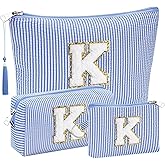Initial Gifts Travel Cosmetic Makeup Pouch Bags Sets for Purse, 3pcs Stoney Clover Dupes Pouch Makeup Bag, Personalized Cosmetic Bags Set for Women, Make up Bag for Teen Girls 13 14 15 16 17 (K, Blue)