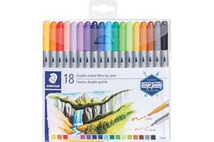 STAEDTLER Double-Ended Fibre-Tip Pens: Set of 18 Assorted Colours - Fine & Bold Writing and Colouring Tips - Washable Ink - F