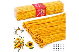 LOKUNN Pipe Cleaners, 200 Pcs Yellow Pipe Cleaners Craft Set, Solid Color Chenille Stems, DIY Arts and Crafts with Adhesive Eyes and Storage Box, Christmas Halloween Decoration Art Supplies
