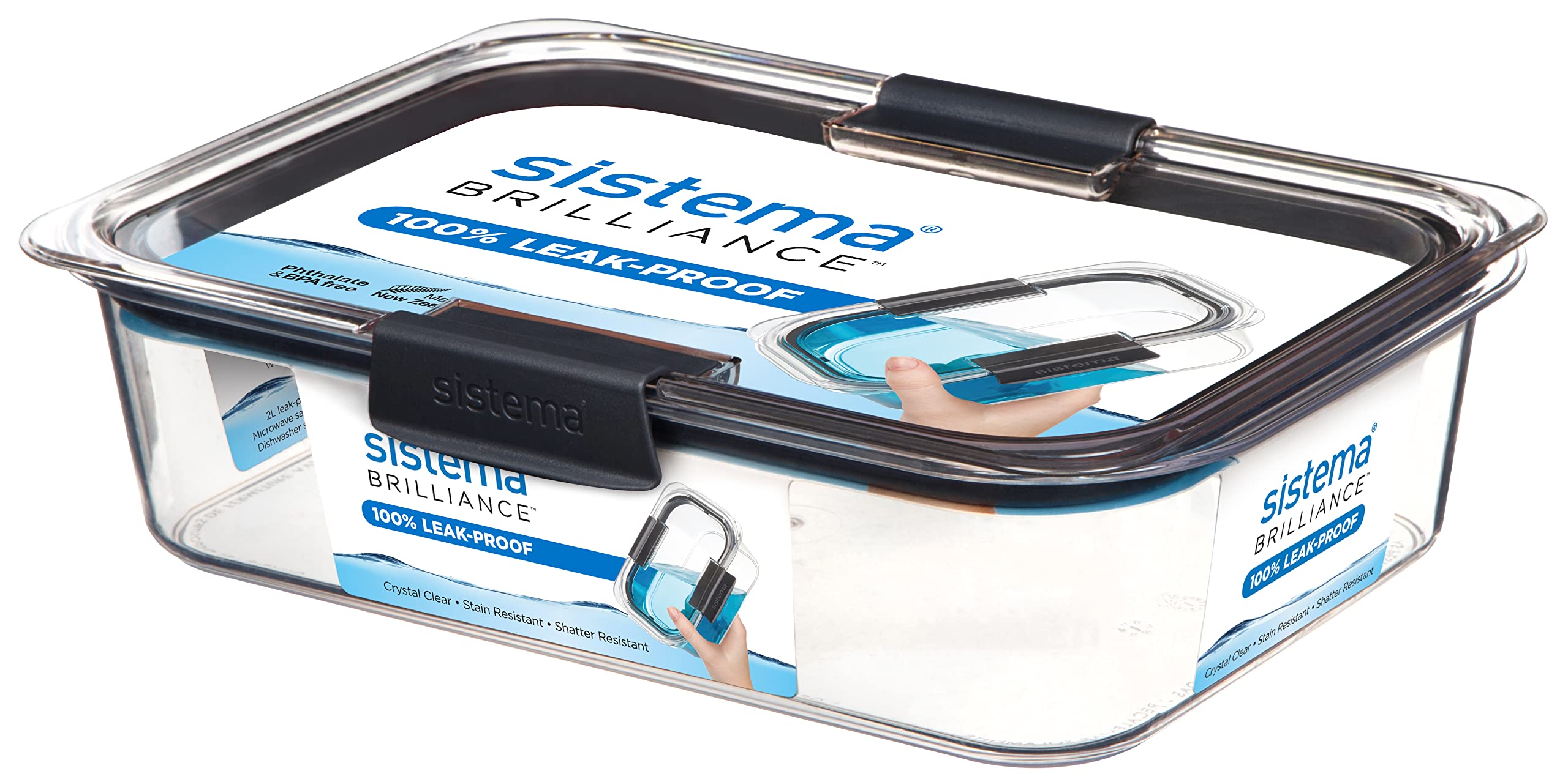 Sistema Brilliance Food Storage Container, 2 Litre, Leakproof Tritan Stackable Food Prep Container with Lid, BPA-Free, Grey/Clear