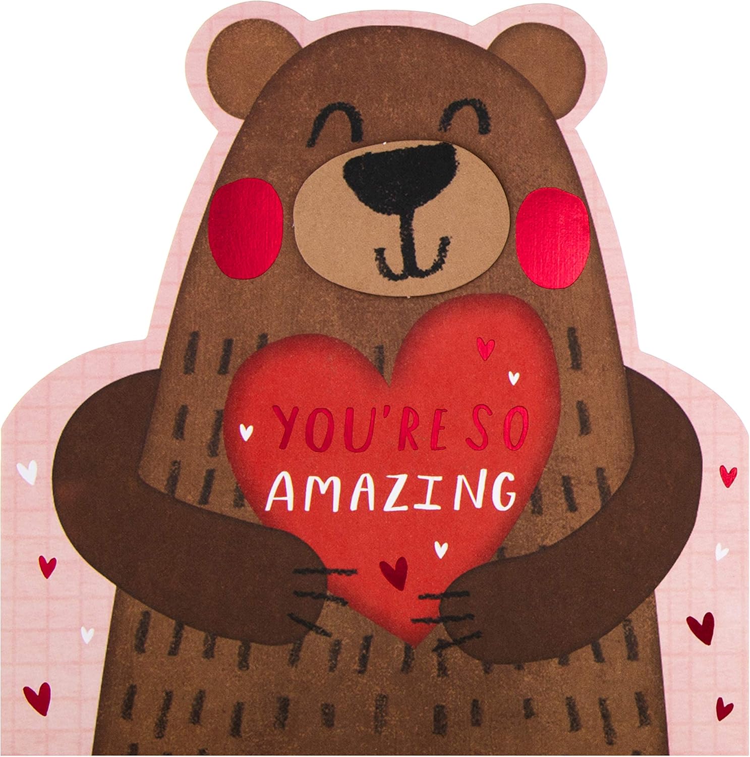 Hallmark Valentines Day Card, Cute Bear Design, Hearts, Pink, Big Bear Hugging Heart, 19.8 cm by 19.8 cm - Image 3
