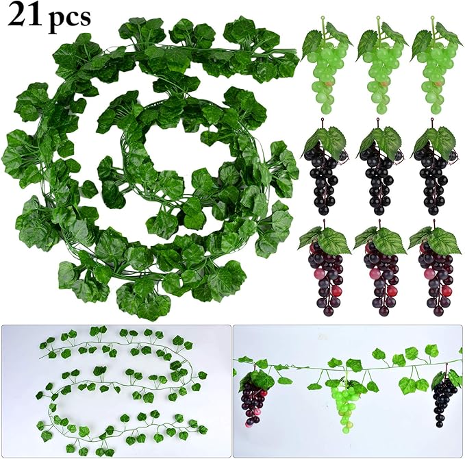 Artificial Grapes with Leaves,Outgeek 12 Strings Vines with Decorative