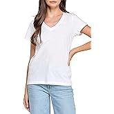 GREEN VOYAGE Women's GOTS Certified 100% Organic Cotton Slub V-Neck T Shirt Short Sleeve Tee Tops
