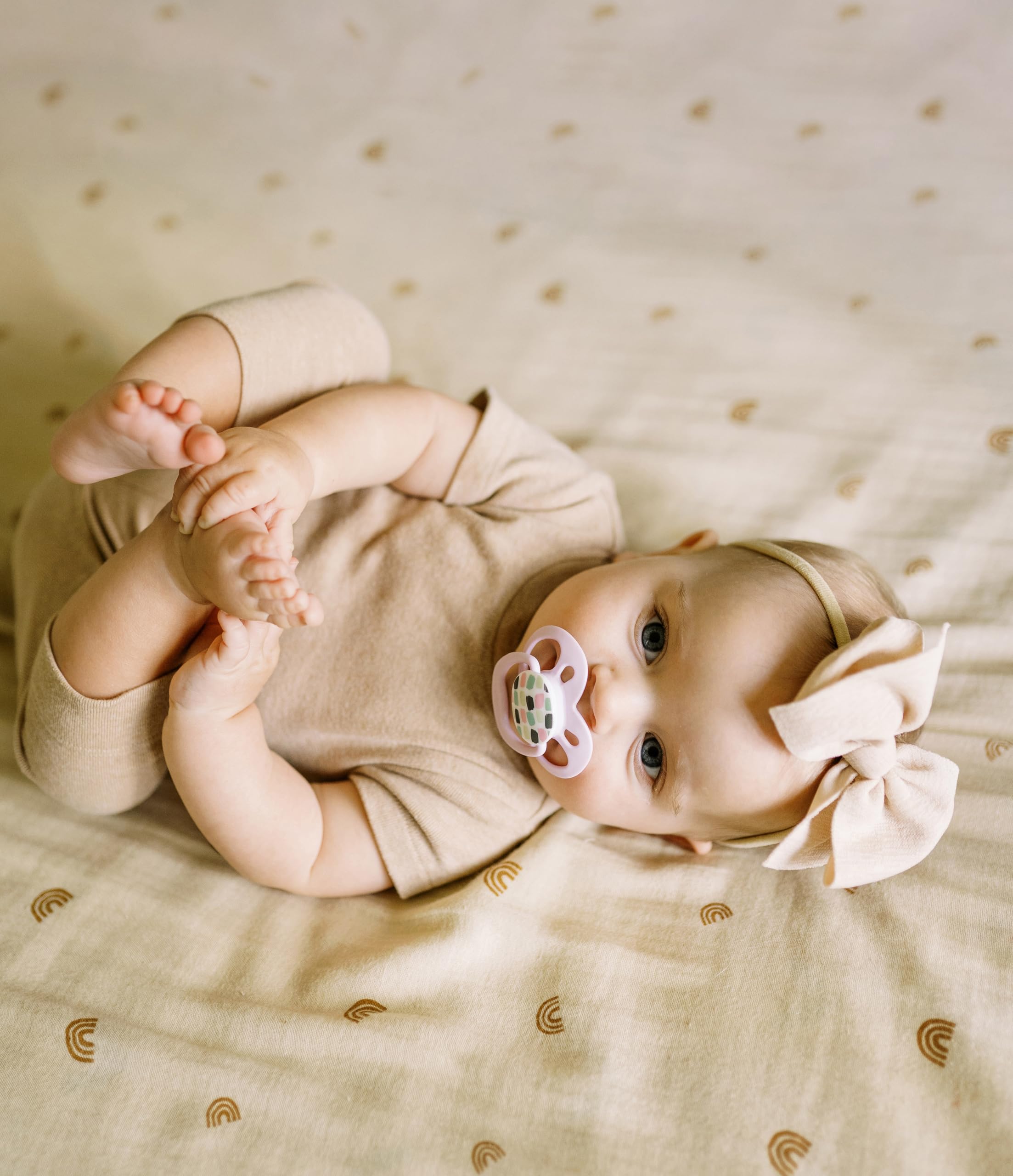 Dr. Brown's Advantage Glow-in-the-Dark Baby Pacifier, Fully Symmetrical Soother with Soft Silicone Bulb, Scooter Squirrel-Purple Nature, 6-18m, BPA Free, 4 Pack