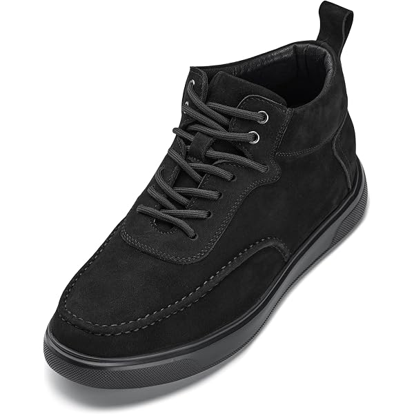 CALDEN Men's 5.2" Taller Nubuck Leather Elevator Boots - Black (K881802)