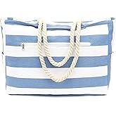 Fammart Large Canvas Beach Bag for Women, Beach Bags Waterproof Sandproof with Zipper & Wet Bag Cruise Essentials