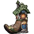 TERESA'S COLLECTIONS Boot Fairy House Garden Statues with Solar Outdoor Light, Resin Fairy Garden Accessories Outdoor Christmas Decorations Lawn Ornaments Yard Decor Thanksgiving Gifts for Mom, 8.5"