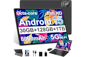 Android 15 Tablet 30GB RAM 128GB ROM 1TB Expand, 10.1 Inch Tablets with Keyboard Mouse, Octa-Core, 8000mAh, HD IPS Display, 5