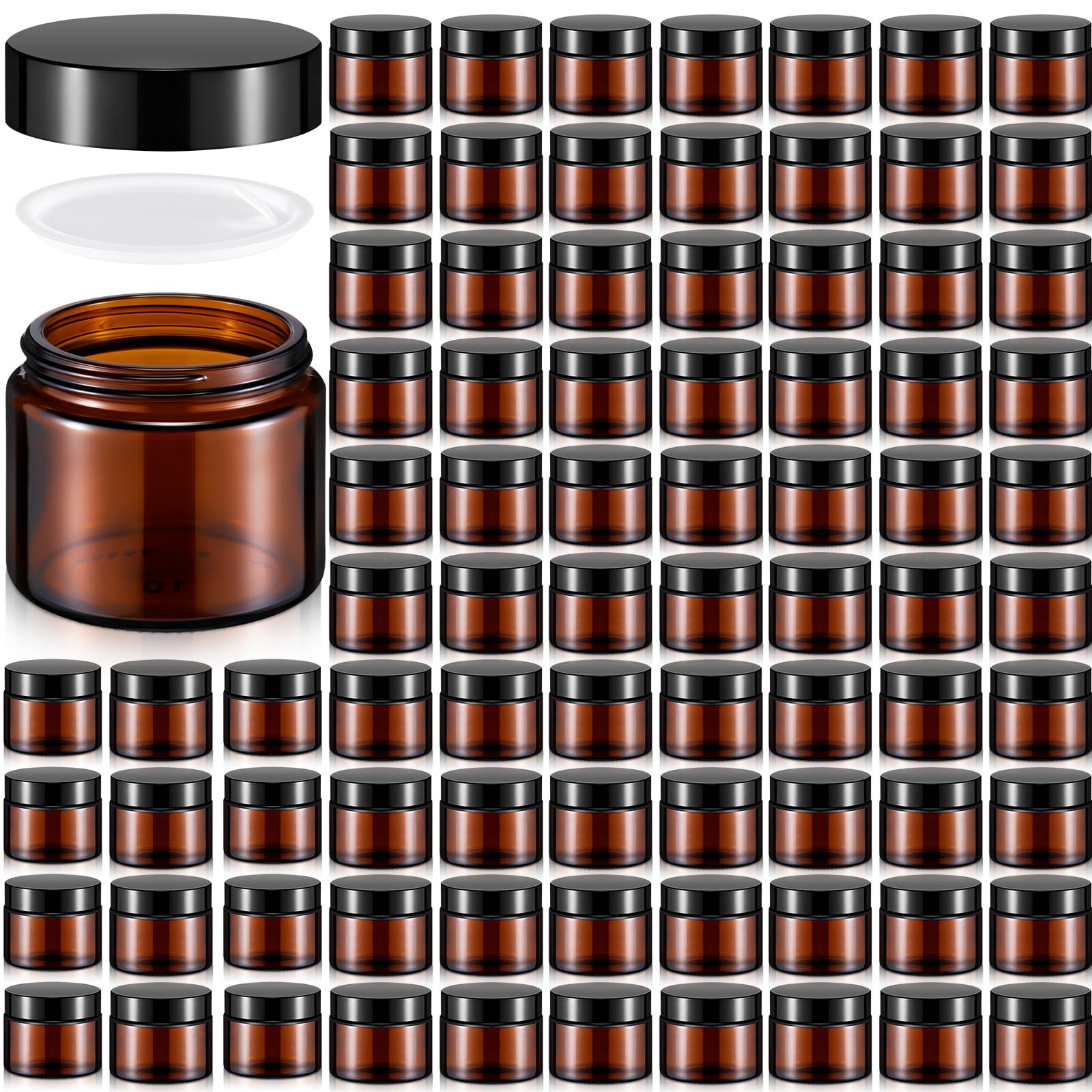 Photo 1 of Domensi 72 Pcs 2 oz Glass Jars with Lids Travel Size Round Leakproof Empty Cosmetic Jars with Inner Liners Lid for Storing Makeup Lotions Face Cream Ointments Candle DIY Making (Amber)