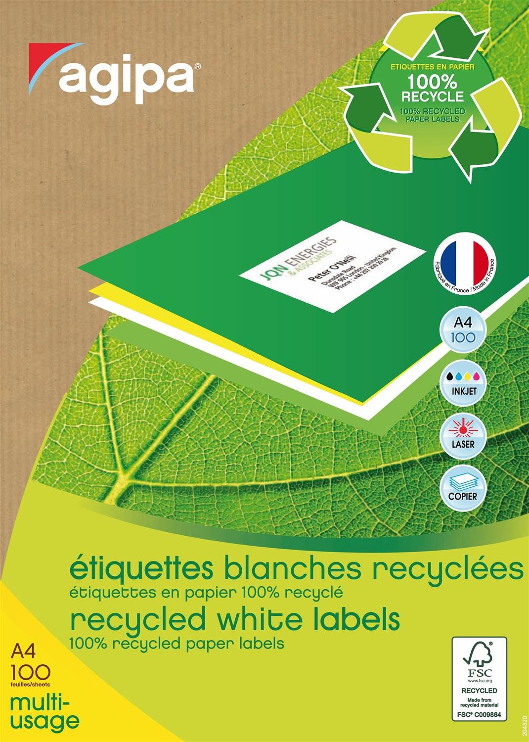 Agipa Box of 2400 White Labels for Inkjet/Laser Printers and Photocopiers 100% Recycled 70 x 37