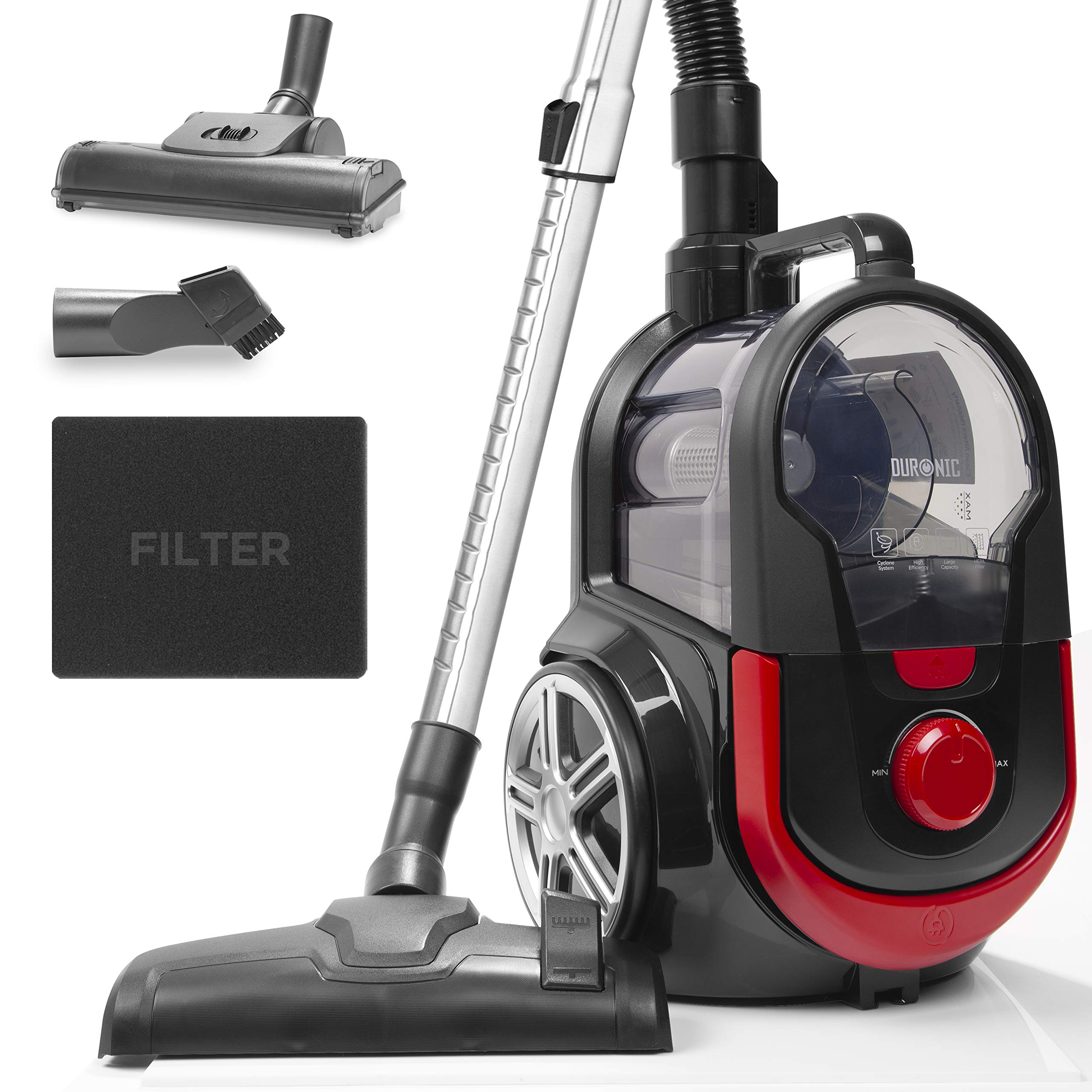 Duronic Bagless Cylinder Vacuum Cleaner VC7020, Cyclonic Pet Carpet and Hard Floor Cleaner, 700W, Washable HEPA Filter, Extendable Hose, Turbo Brush & 2-in-1 Tool Included [Energy Class A+]