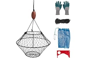 QualyQualy Crab Ring Trap Net, Crabbing Trap Kit 24"/32" Hoop, Portable Folded Crab Cage Pot with Buoy for Crabbing Blue Crabs, Lobster Dungeness, Heavy Duty Crab Nets Accessories with Bait Bag, Rope