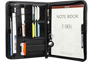 IVESIGN Zippered Padfolio for Women & Men Resume Portfolio Folder Vegan Leather Business Organizer Planner,with Writing Pad I
